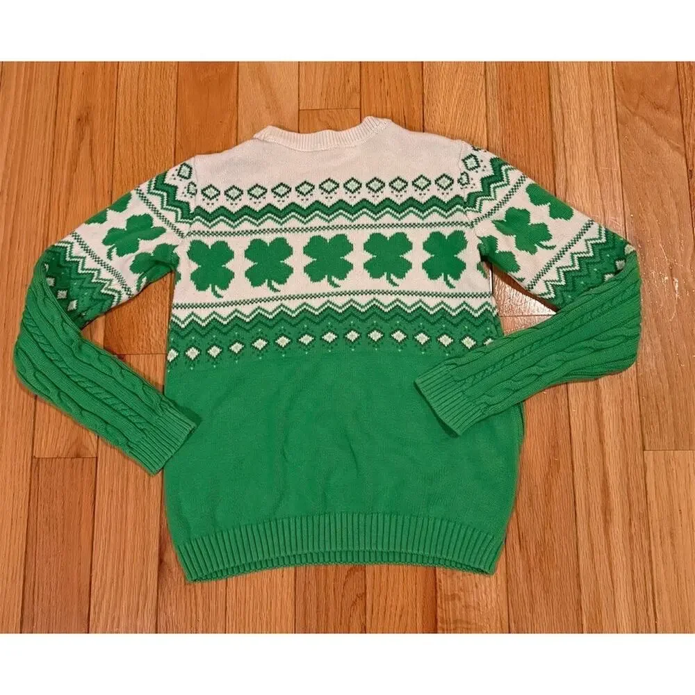 Gymboree Sweater Girls Size 10 Green Shamrock Fair Isle Cable Knit